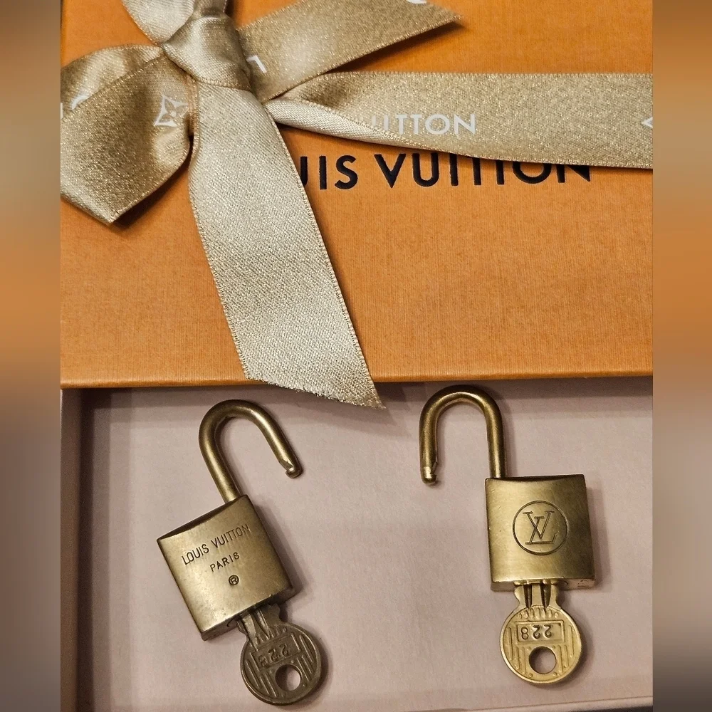 Louis Vuitton Vintage Brass Padlock Pair #228 w/ 2 Keys & Box